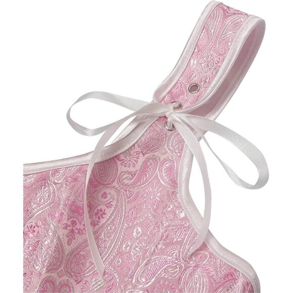 Women First Pink-plastic Bones Victorian Vintage Brocade Lace Up Overbust Corset - Picture 6 of 6